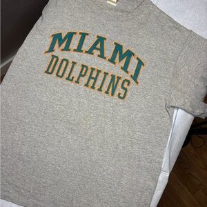 Miami Dolphins Gray Graphic Tee with Teal & Orange Logo NFL brand size Large
